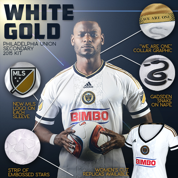 Philadelphia Union 2015 Starry White Secondary Kit, by adidas