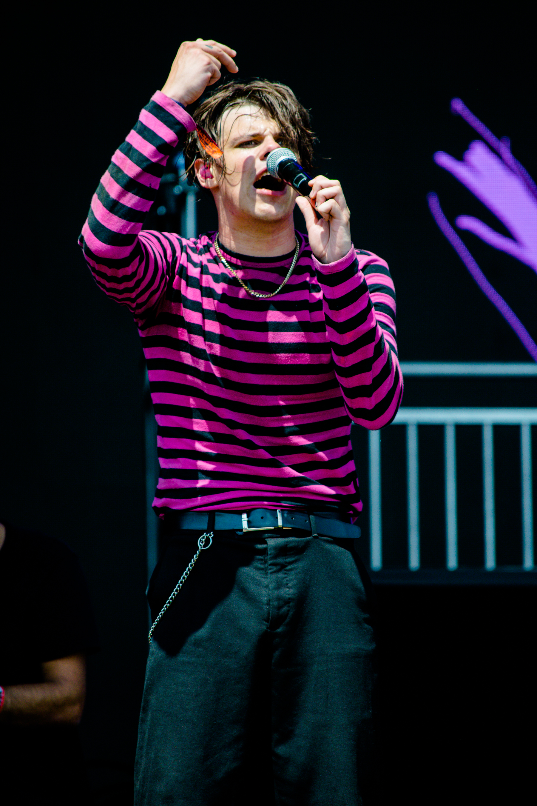 yungblud pink and black striped shirt