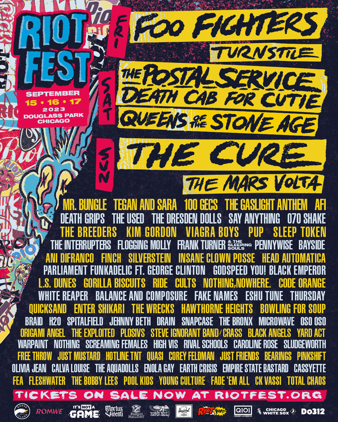 Riot Fest 2023 Lineup feat. Foo Fighters, Turnstile, The Cure, Queens